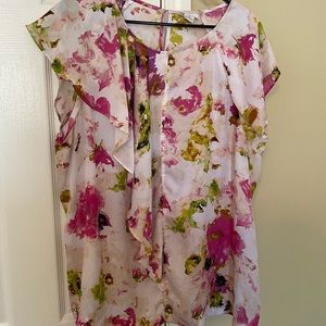 Floral Liz Claiborne Ruffle Front Blouse
